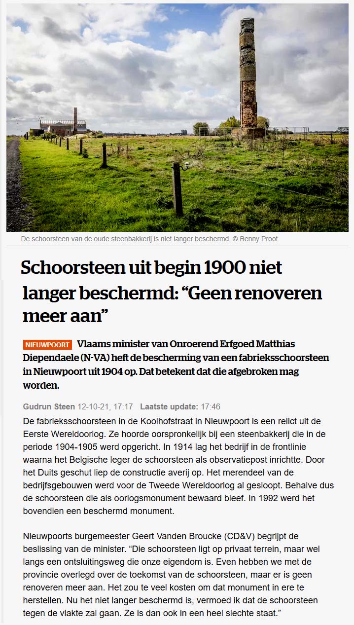 pers-schoortsteen niet langer beschermd